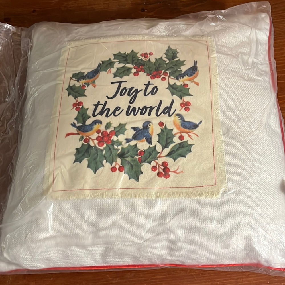 Brand new Christmas pillow still wrapped in plastic Joy to the World